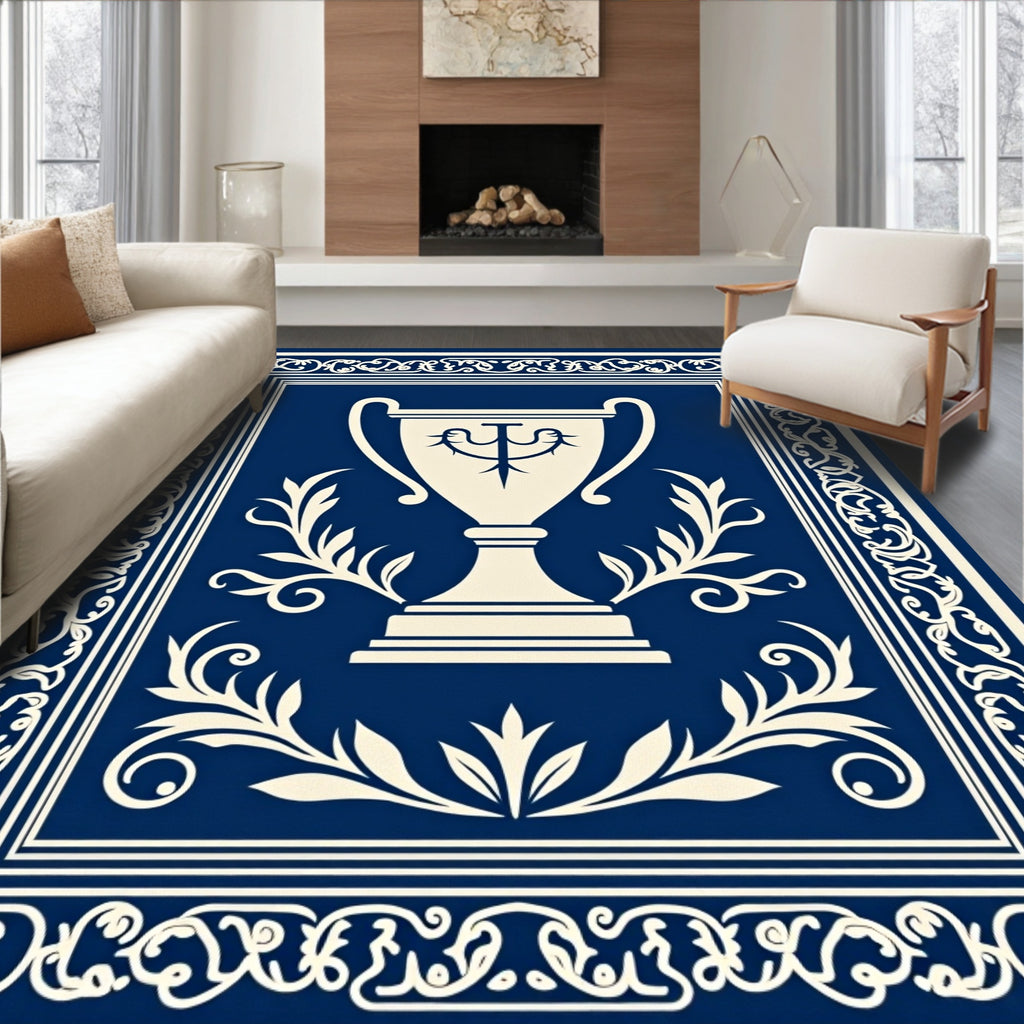 Navy Trophy Laurel Border Design Rug