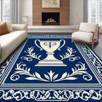 Navy Trophy Laurel Border Design Rug