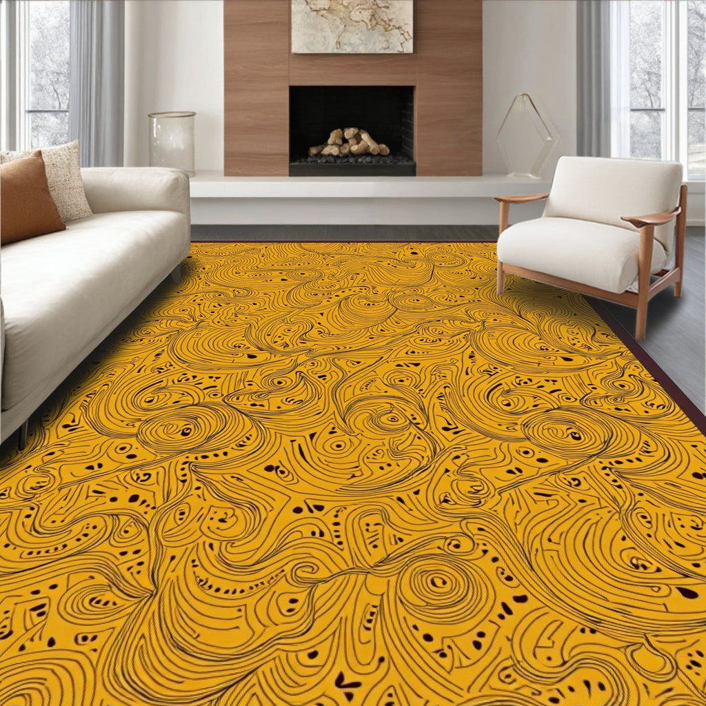 Golden Swirls Flowing Abstract Art Rug