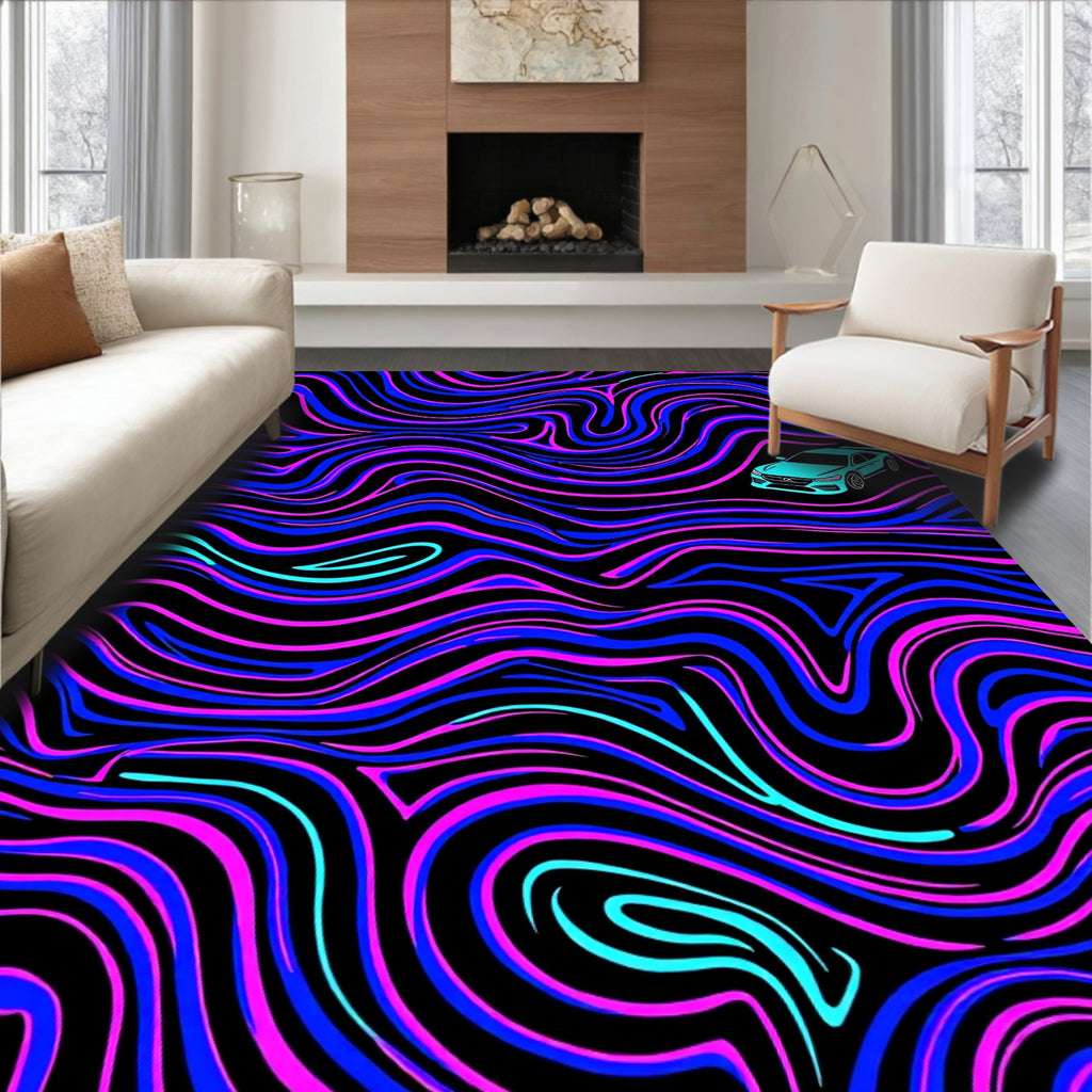 Aqua Car Black Pink Blue Swirls Rug