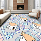 Whimsical Cat and Flower Pastel Abstract Rug
