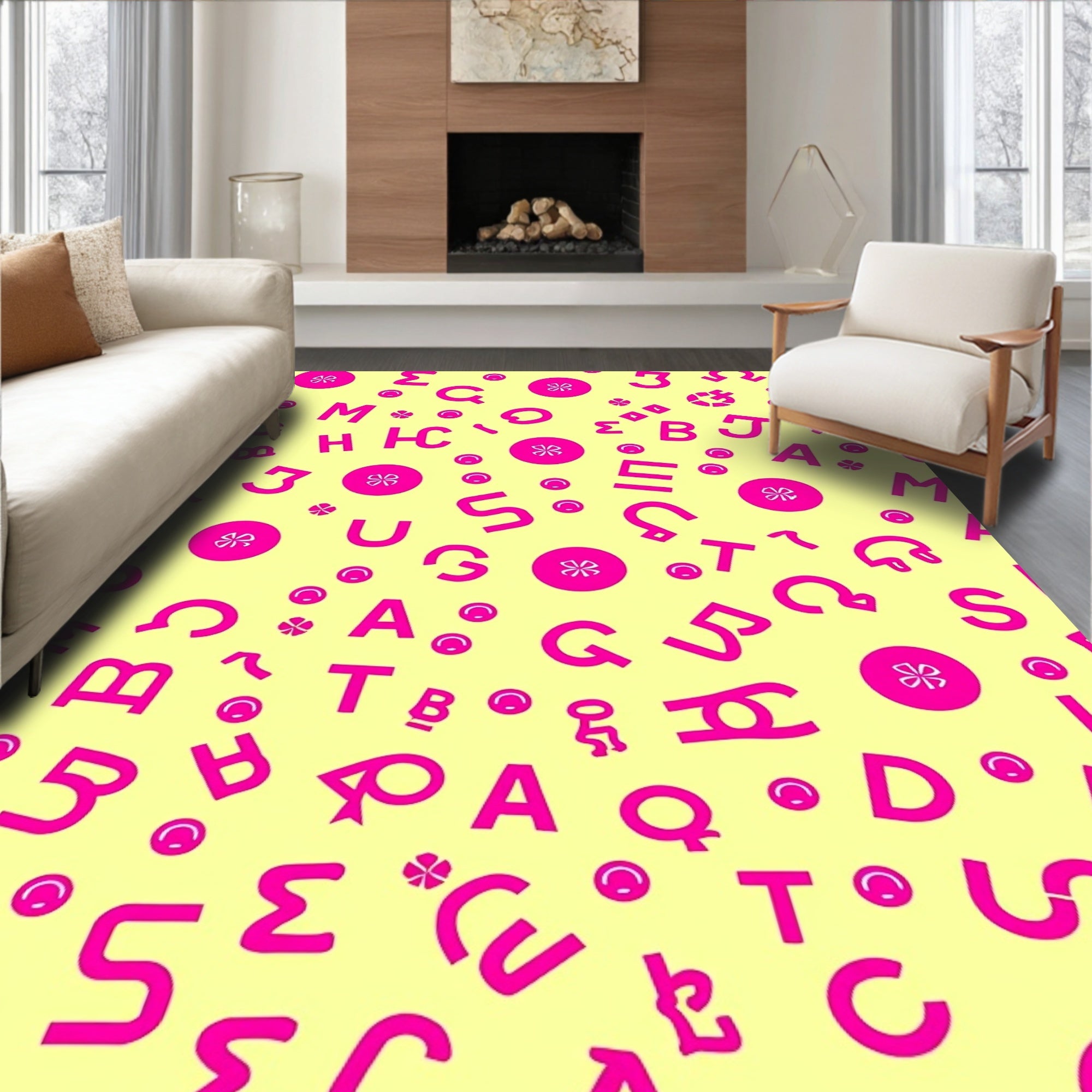 Bright Pink Alphabet Collage Background Rug