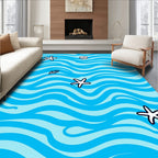 Ocean Blue Wavy Starfish Seashell Rug