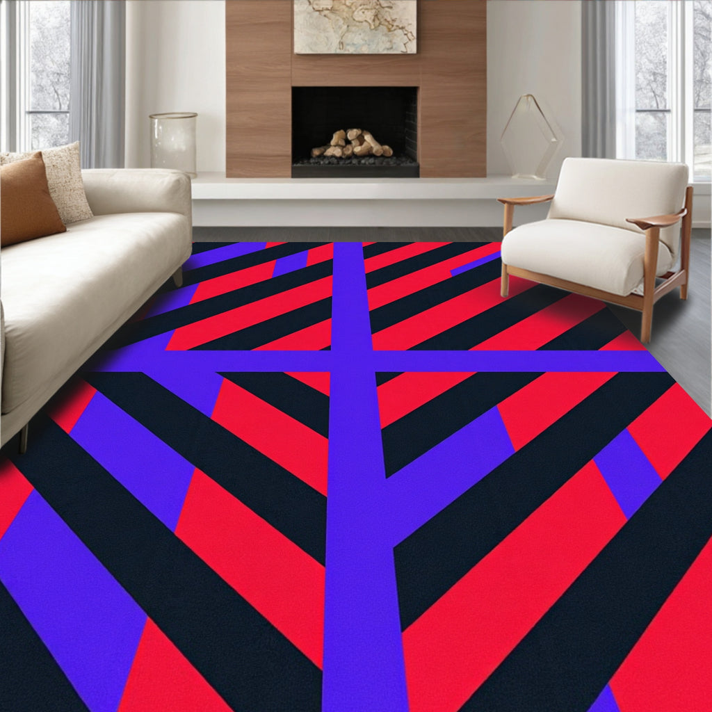 Bold Red Blue Stripped Geometric Rug