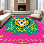 Vibrant Lion Head Geometric Medallion Rug
