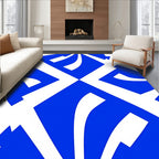 Bold Blue White Abstract Overlay Rug