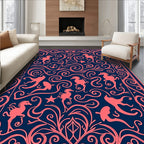 Coral Seahorse Swirl Navy Blue Rug