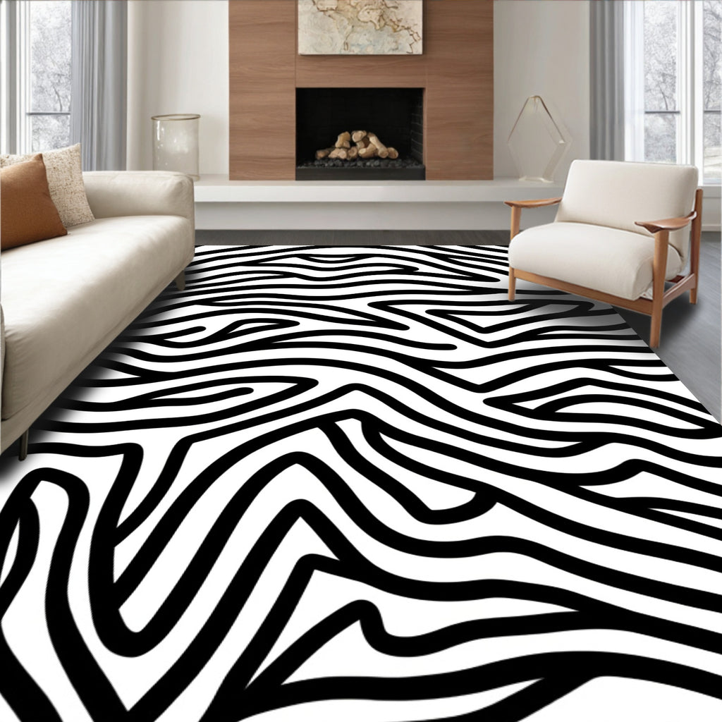 Black White Abstract Animal Print Rug
