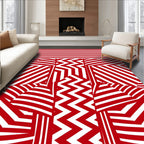 Bold Red White Geometric Abstraction Rug