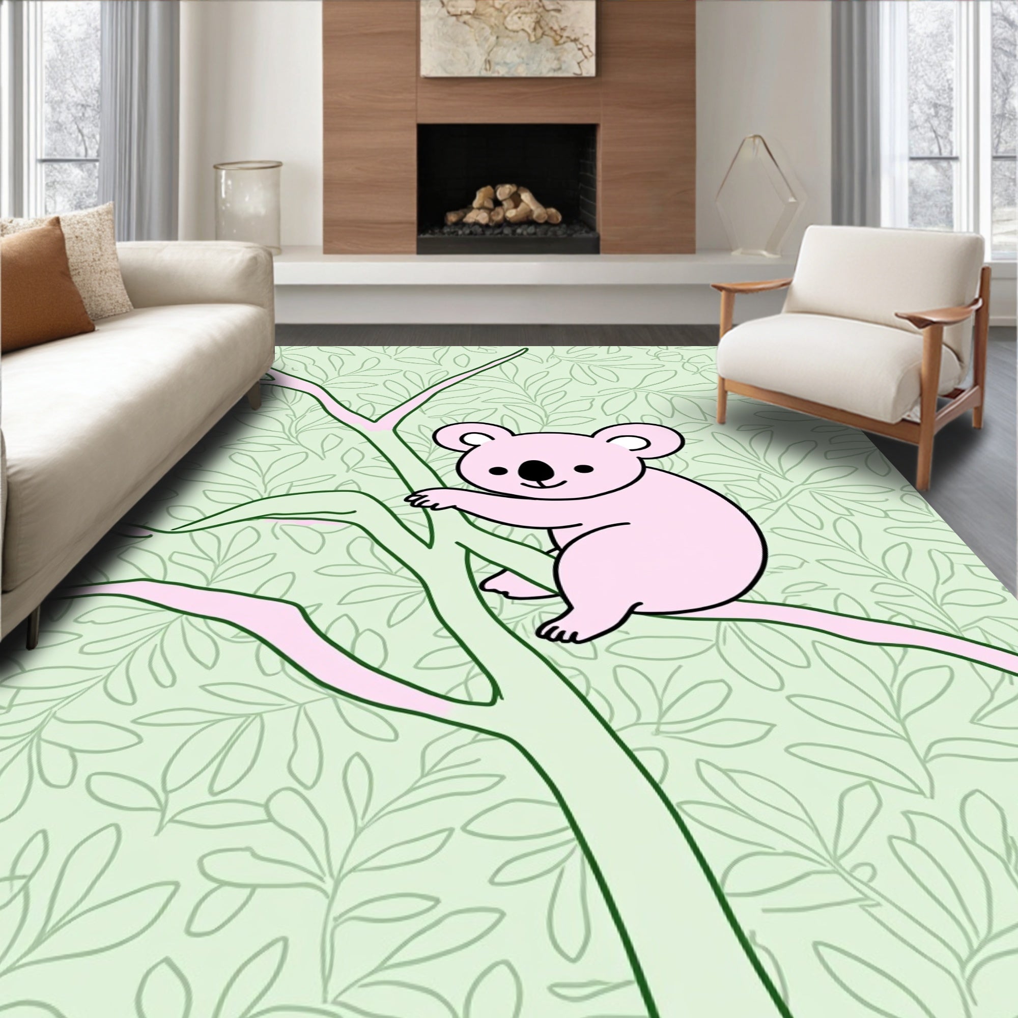 Pink Koala On Branch Leafy Cover Rug
