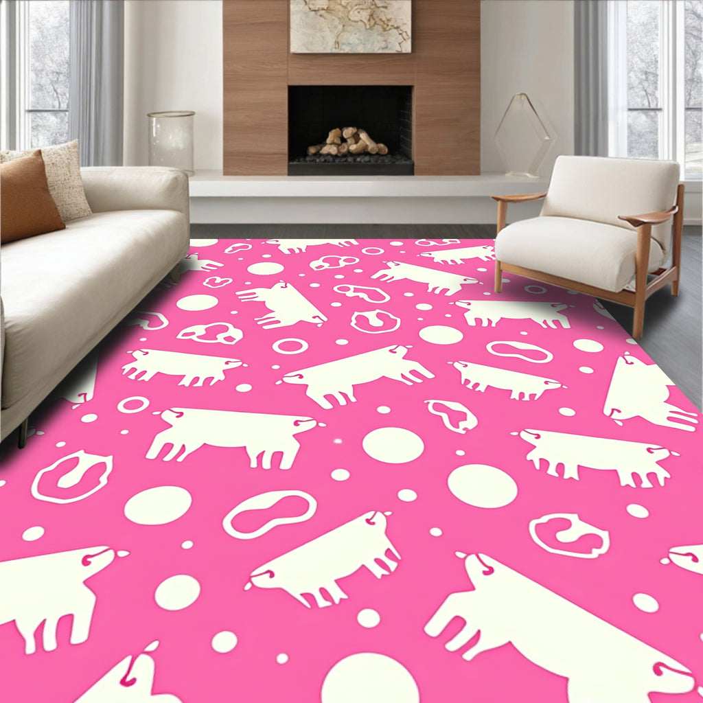 Pink White Piglet Polka Dot Collage Rug