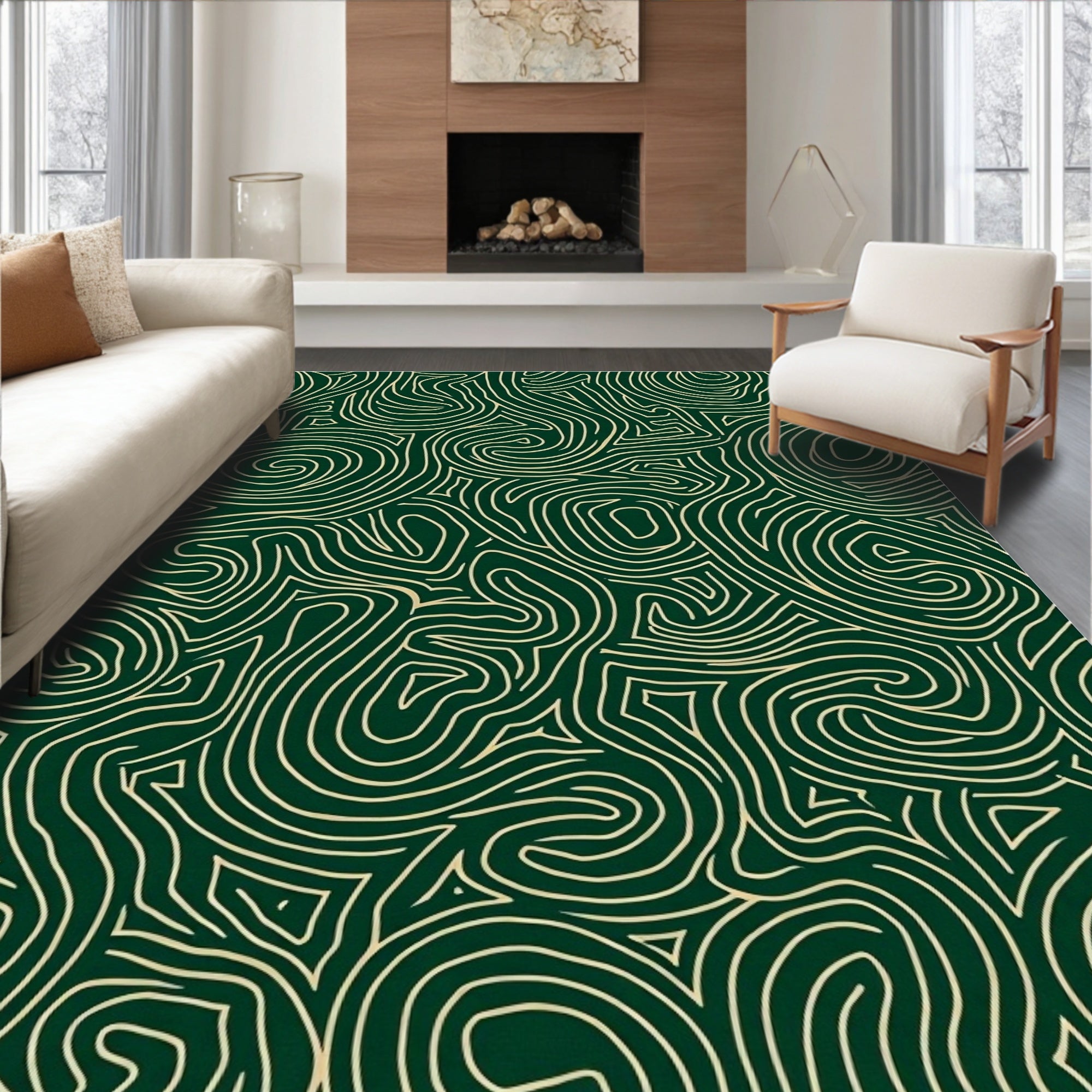 Deep Forest Curving Line Abstract Rug