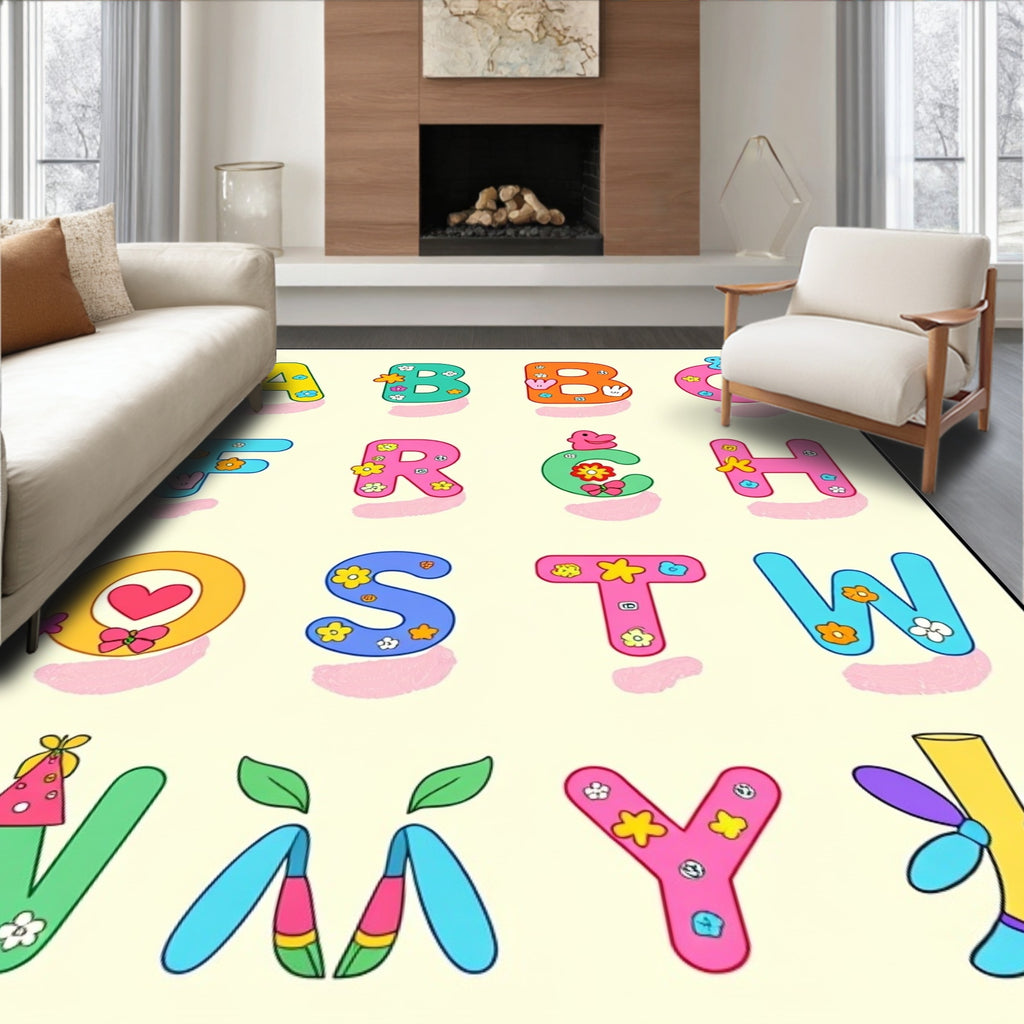 Whimsical Alphabet Garden Floral Rug