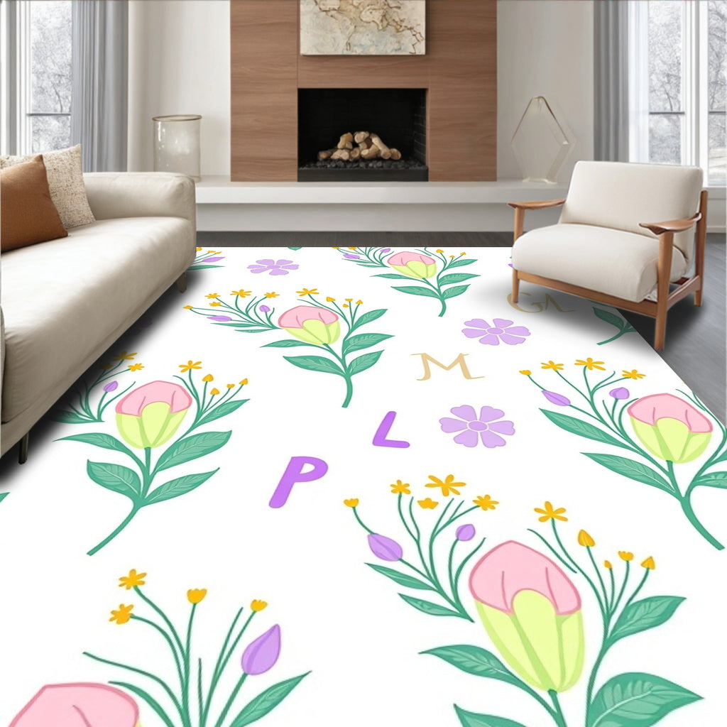 Pastel Floral Alphabet Garden Rug