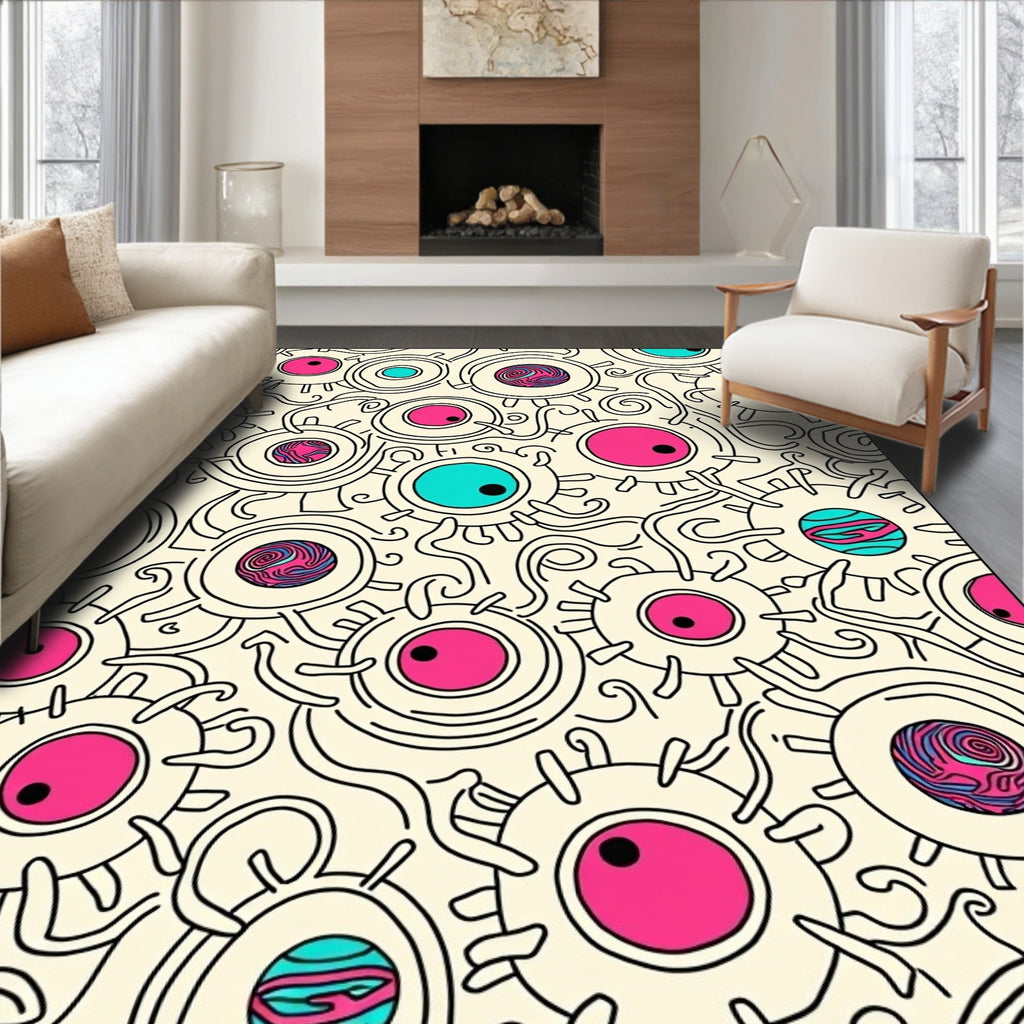 Whimsical Pink Cyan Eyeball Scatter Rug