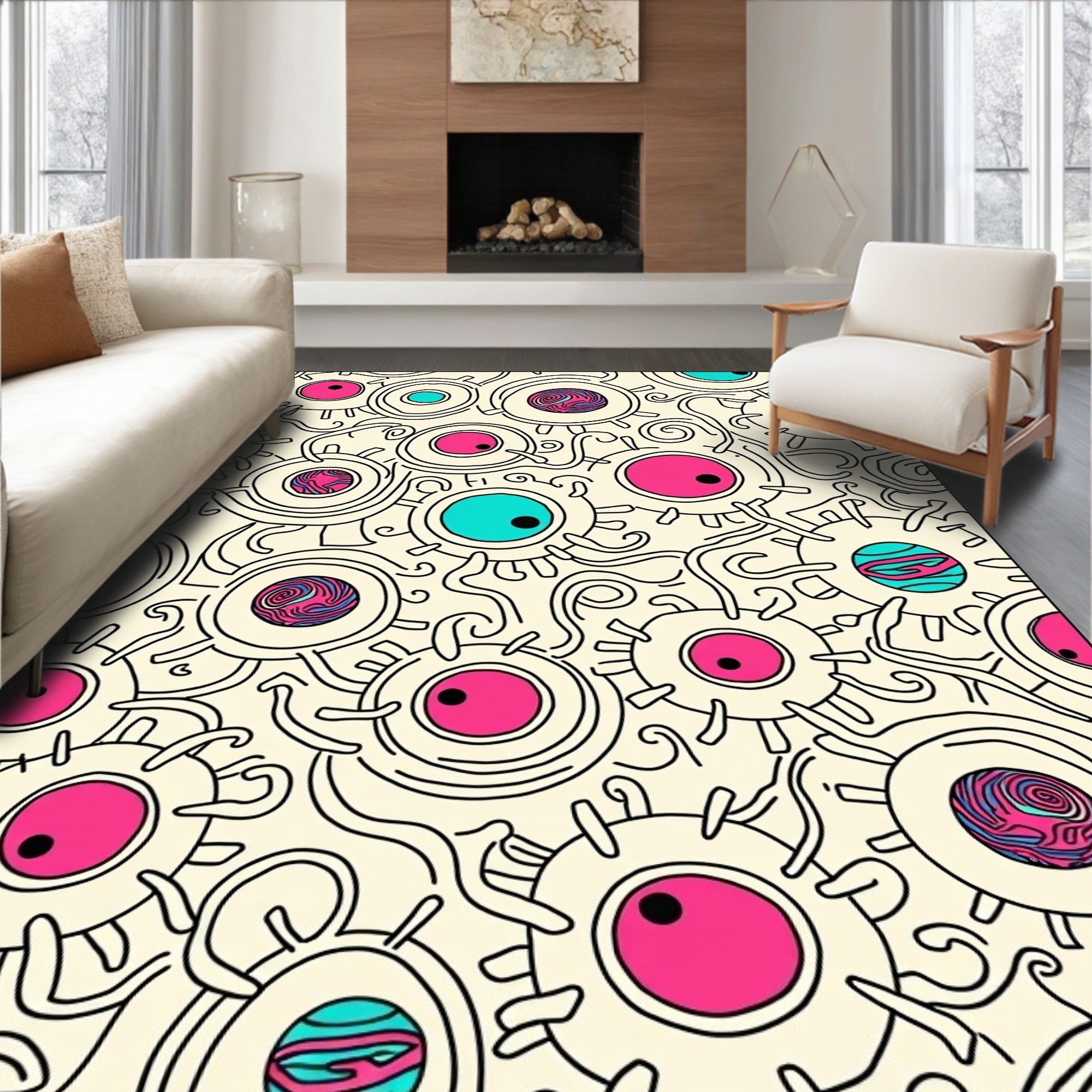Whimsical Pink Cyan Eyeball Scatter Rug
