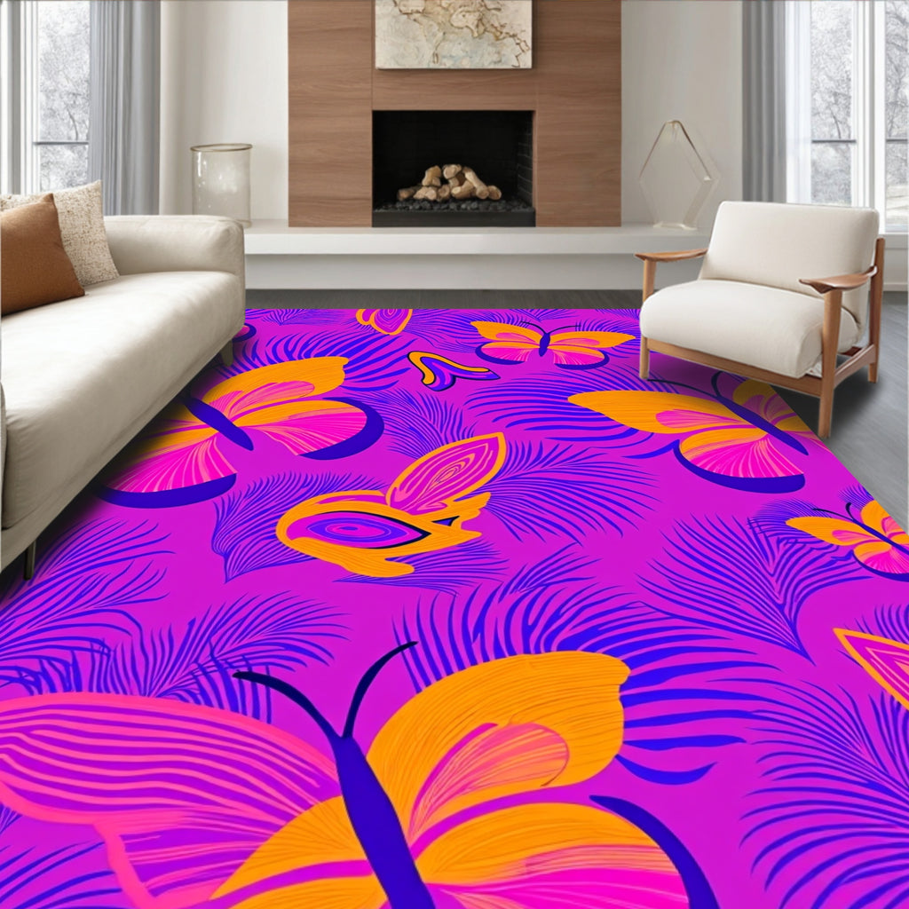 Vibrant Butterfly Foliage Abstraction Rug
