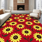 Radiant Yellow Sunflower Red Field Rug