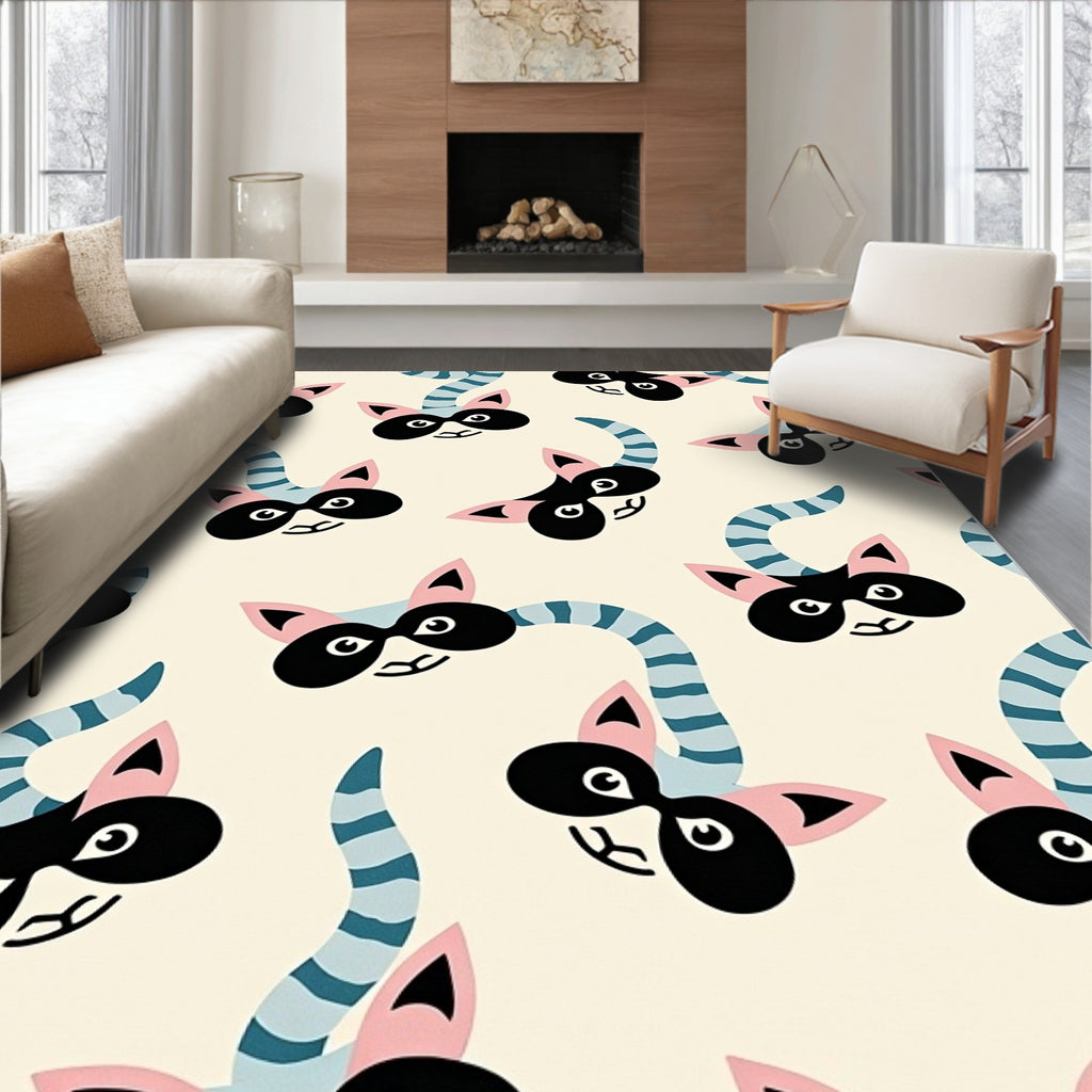 Striped Tail Raccoon Cream Background Rug