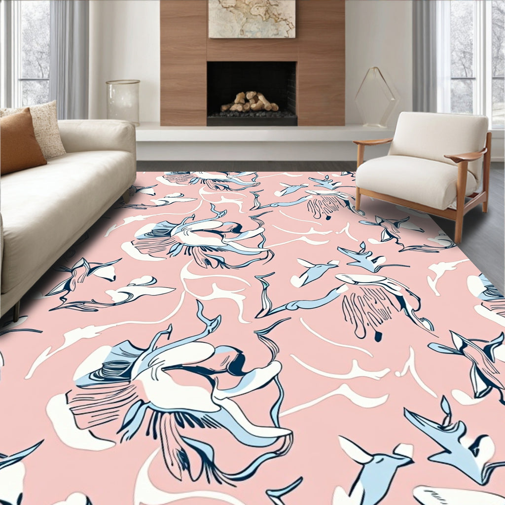 Abstract Pink Floral Medallion Swirls Rug