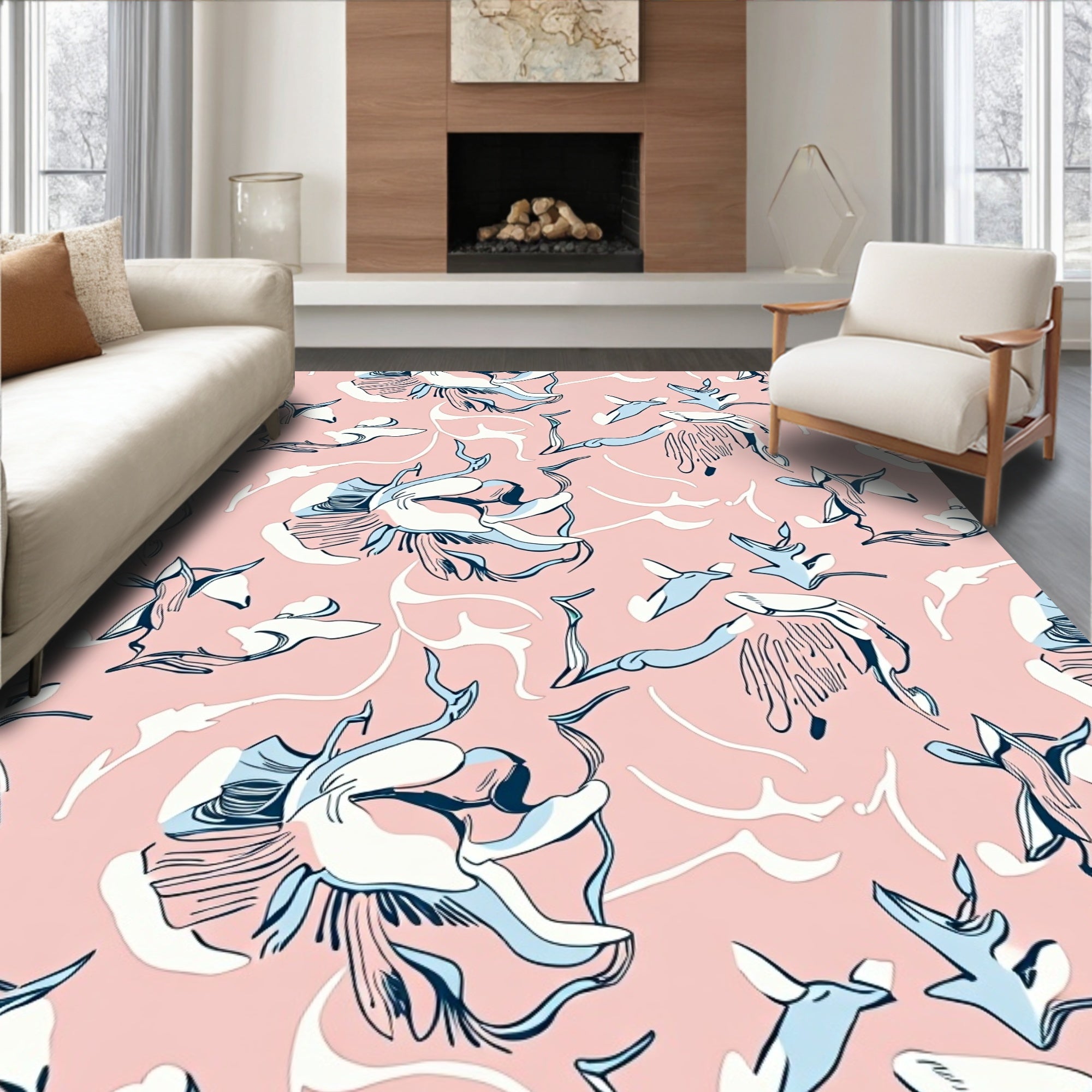 Abstract Pink Floral Medallion Swirls Rug