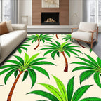Tropical Green Palm Trees Cream Background Rug