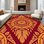 Crimson Gold Floral Mandala Medallion Rug