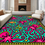Pink Octopus Teal Aqua Yellow Fish Rug