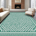 Deep Green Interlocking Lattice Border Rug