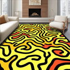 Vibrant Yellow Orange Maze Swirls Rug