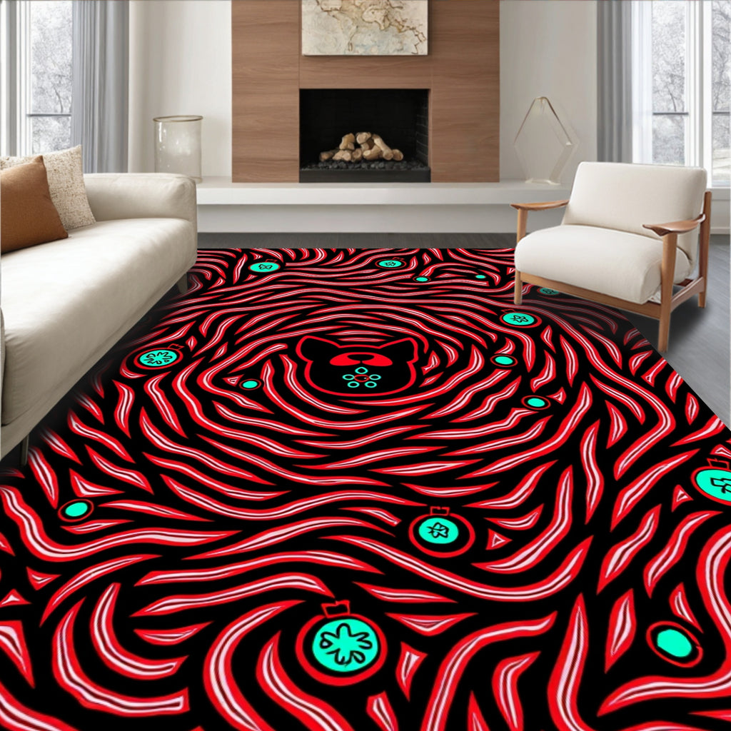 Black Red Swirls Teal Ornaments Dog Rug