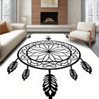 Black Dreamcatcher Feather Mandala Rug