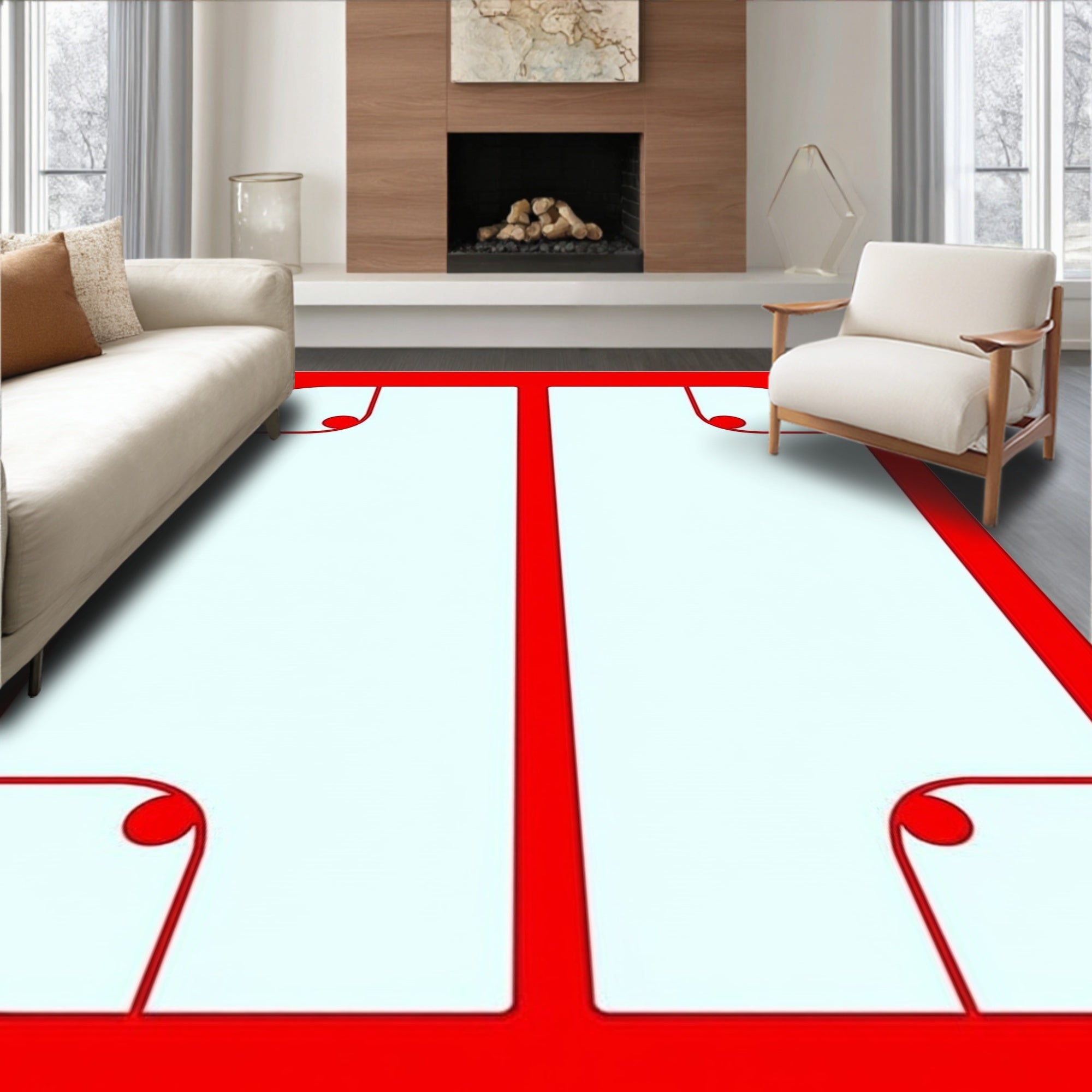 Bold Red Geometric Division Rug
