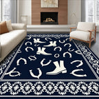 Navy Cream Cowboy Boot Horseshoe Border Rug