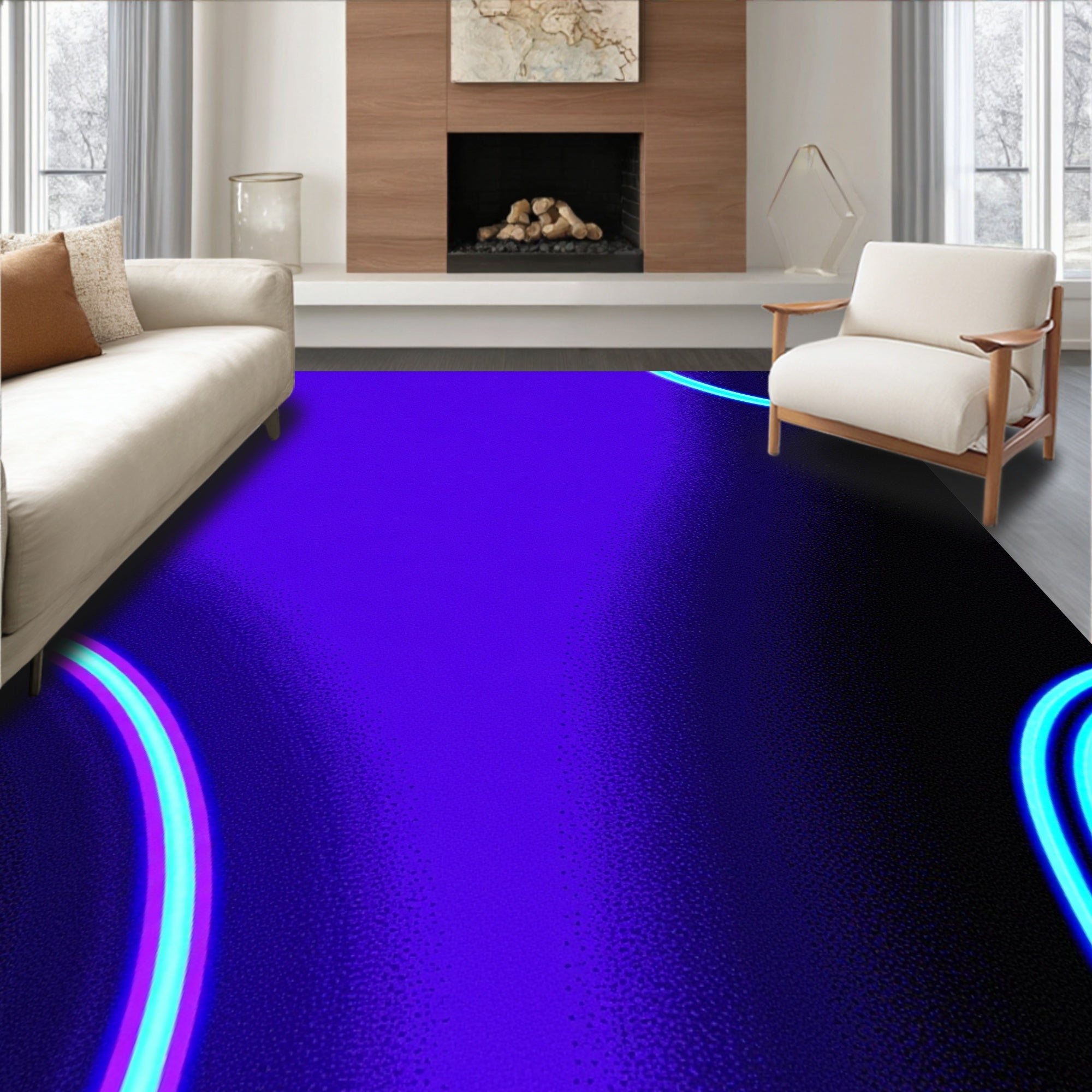 Vibrant Neon Purple Arching Loops Rug