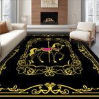 Golden Carousel Horse with Rose Garland Border Rug