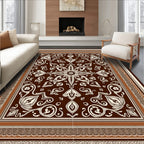 Rich Brown White Floral Medallion Rug
