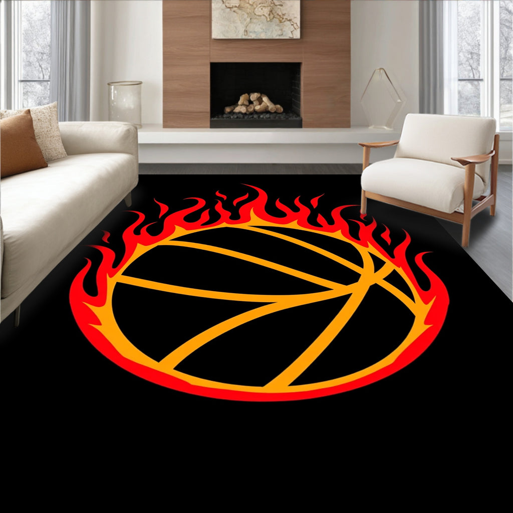 Fiery Basketball Blaze Graphic Rug