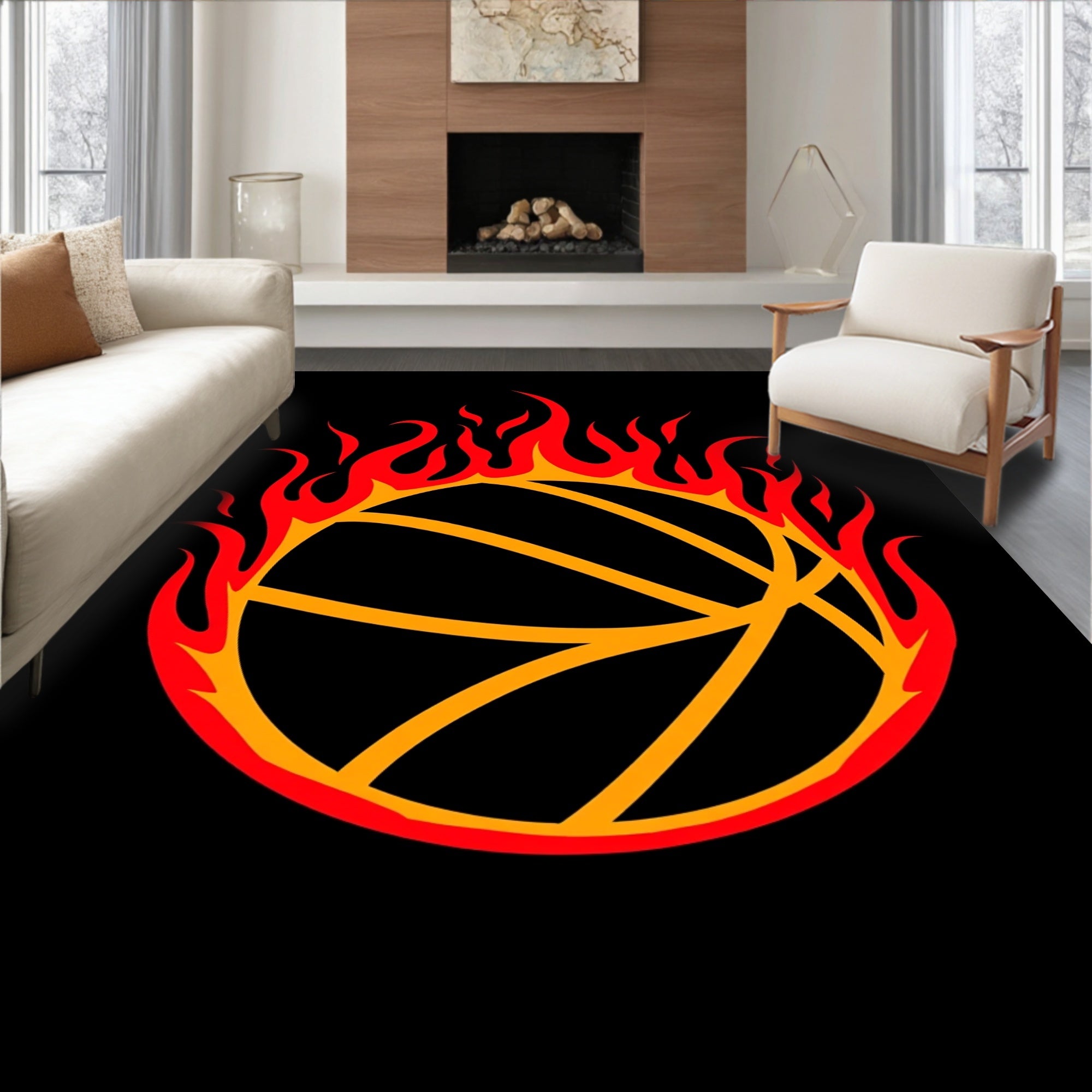 Fiery Basketball Blaze Graphic Rug