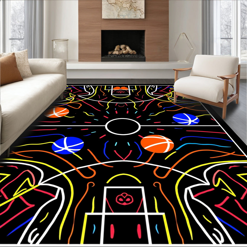 Vibrant Abstract Basketball Court Colors Rug