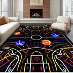 Vibrant Abstract Basketball Court Colors Rug