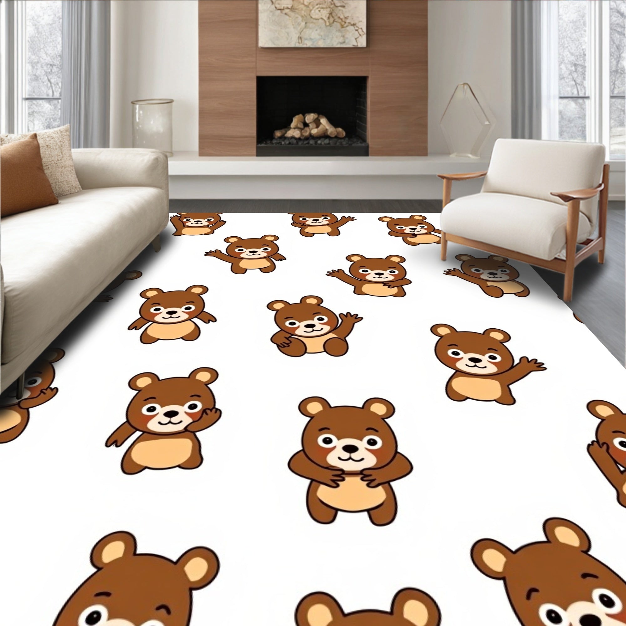 Cute Brown Bear Repeating Array Rug