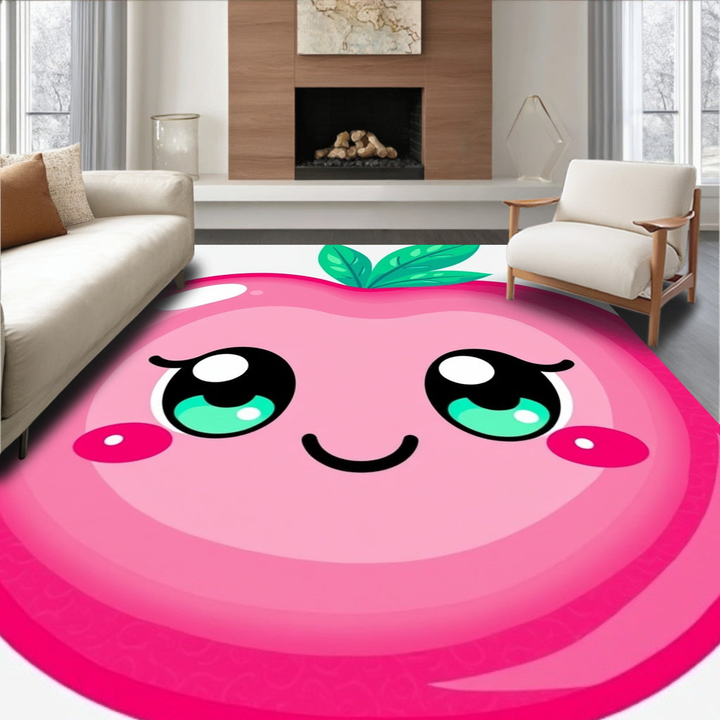 Cute Pink Kawaii Apple Face Rug