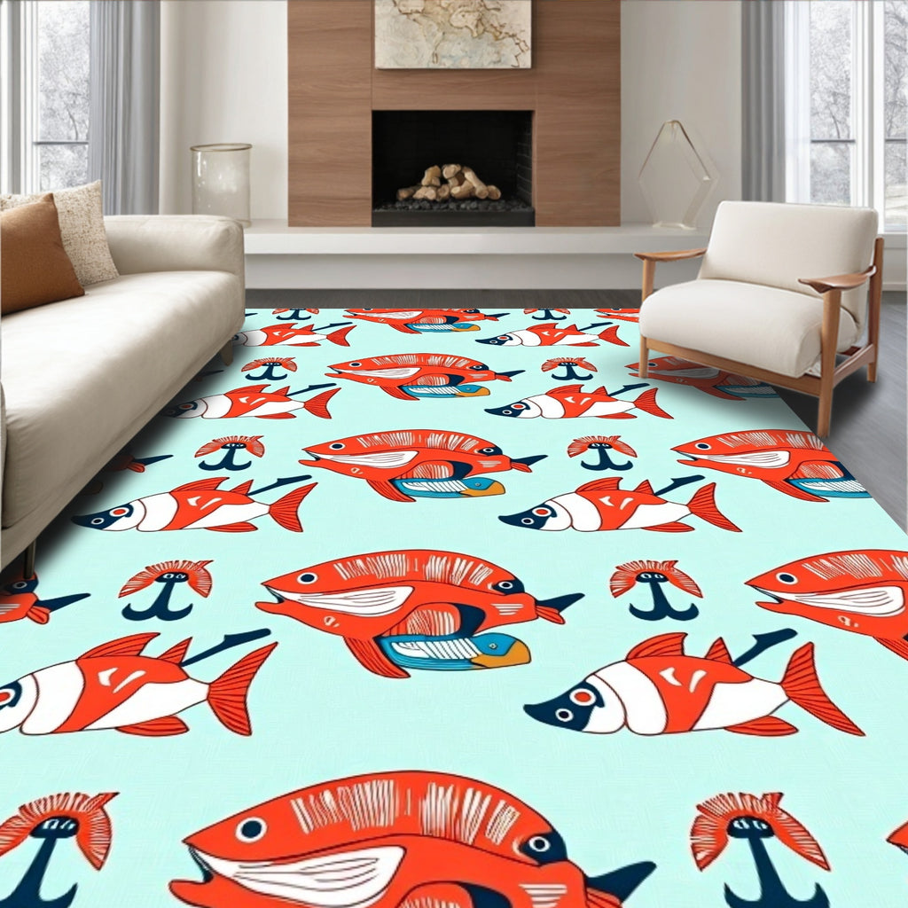 Red Coral Fish School Repeat Rug