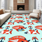Red Coral Fish School Repeat Rug