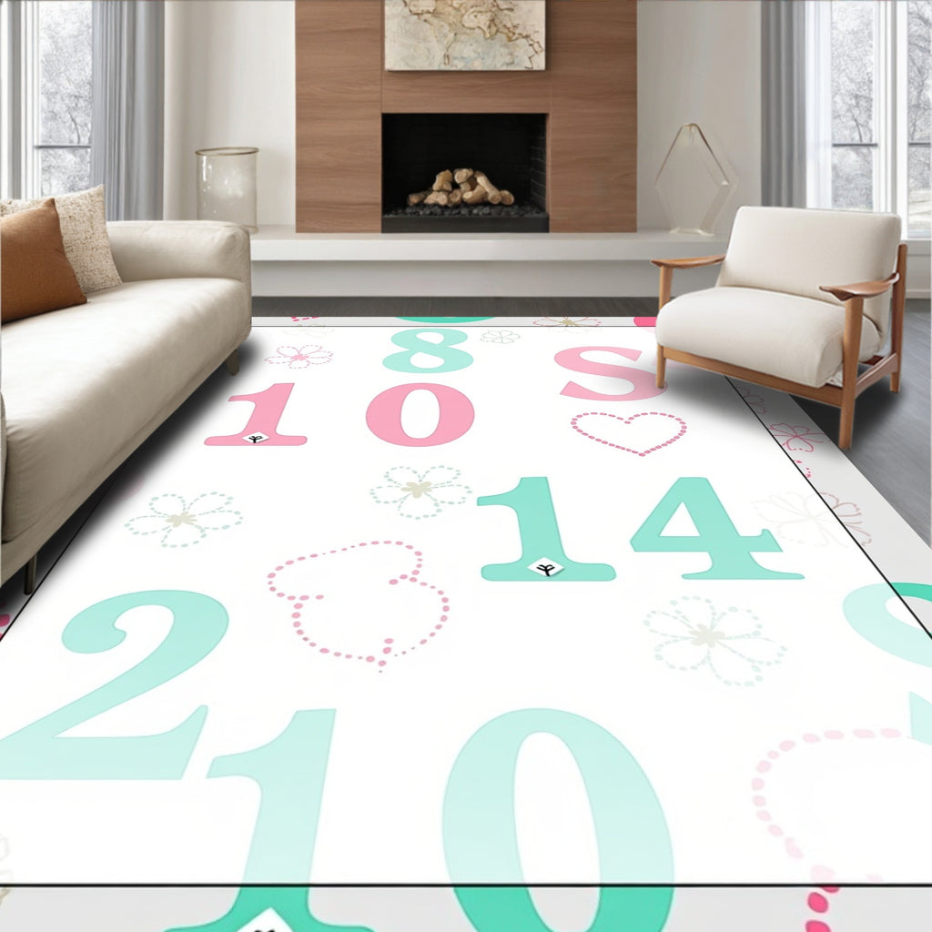 Pastel Numbers and Floral Accents Rug