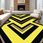 Bold Yellow Black Linear Geometric Rug