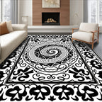 Black White Floral Swirl Mandala Rug