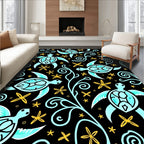 Whimsical Teal Sea Turtle Floral Swirls Rug