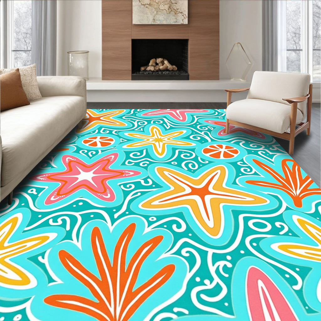 Tropical Starfish Coral Swirls Rug